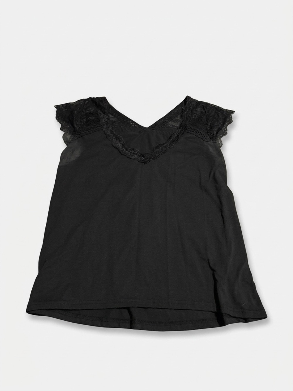 Black Lace-Trim V-Neck Women's Tank Top